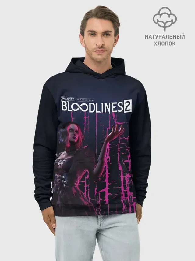 Худи мужской базовый хлопок с принтом «Vampire: The Masquerade — Bloodlines 2»