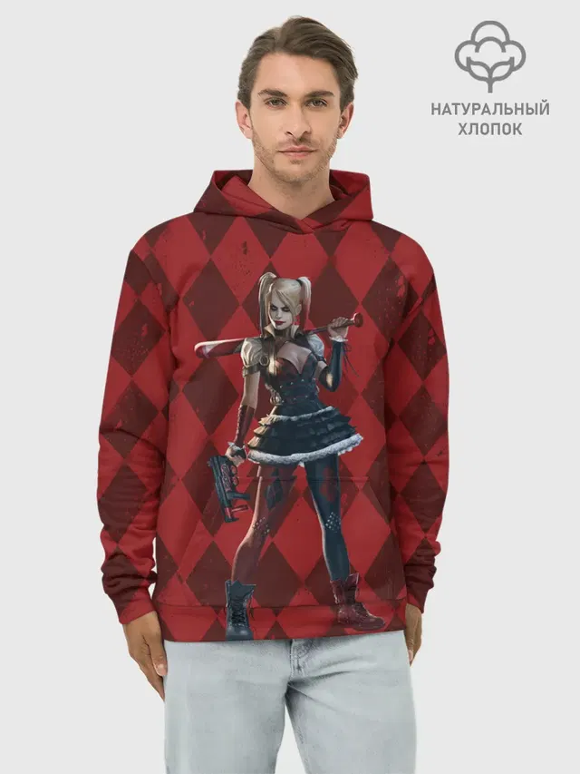 Худи мужской базовый хлопок с принтом «Batman Arkham Knight — Harley Quinn»