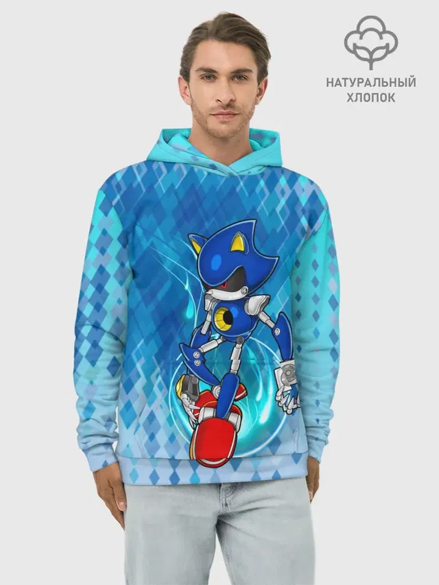 Худи мужской базовый хлопок с принтом «Соник — Metal Sonic»