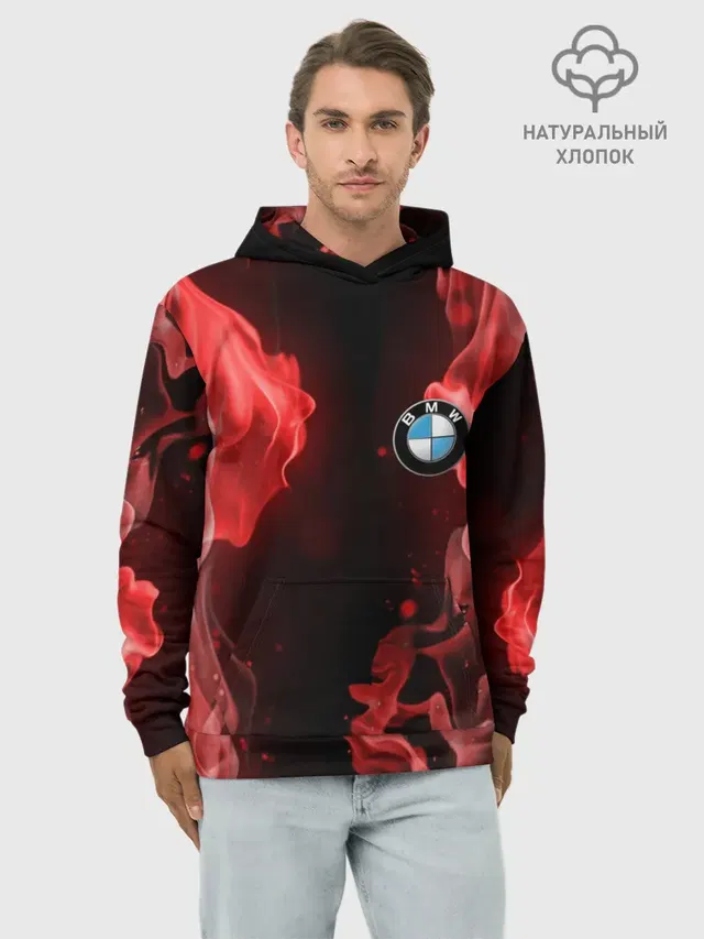 Худи мужской базовый хлопок с принтом «BMW»