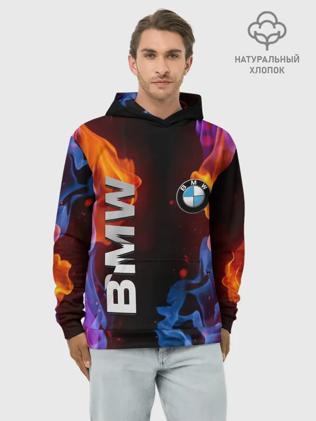 Худи мужской базовый хлопок с принтом «BMW»