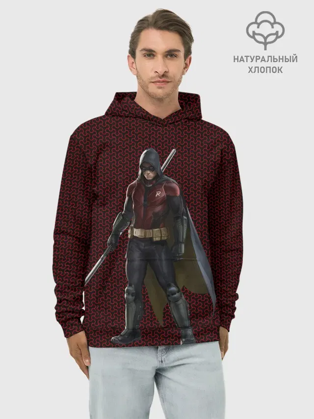 Худи мужской базовый хлопок с принтом «Batman Arkham Knight — Robin»