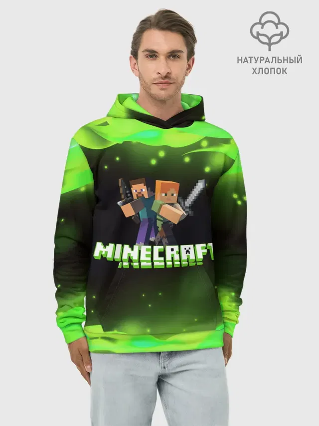 Худи мужской базовый хлопок с принтом «Майнкрафт — Minecraft 1»