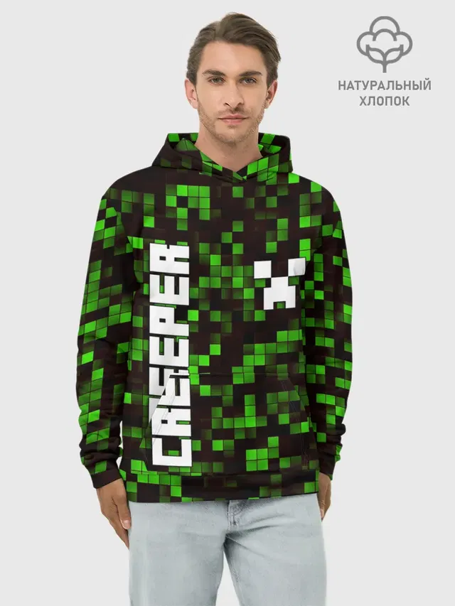 Худи мужской базовый хлопок с принтом «Майнкрафт — MINECRAFT CREEPER»