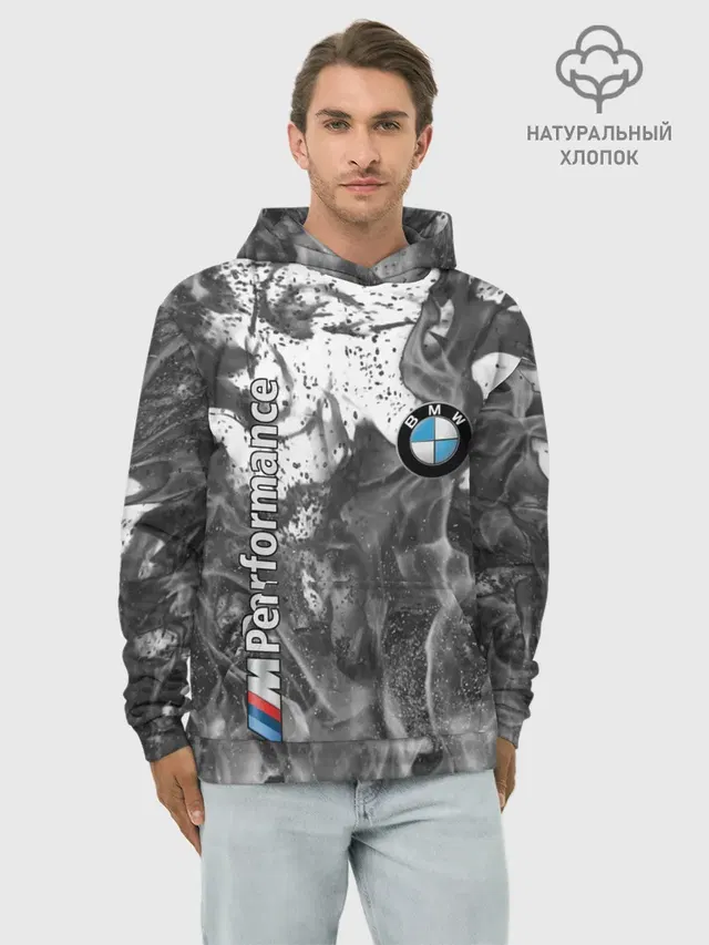 Худи мужской базовый хлопок с принтом «BMW»