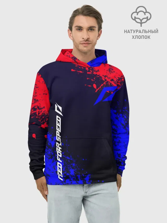 Худи мужской базовый хлопок с принтом «Paint splatters — Need for speed Shift»