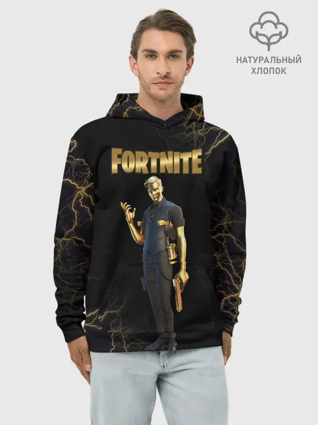 Худи мужской базовый хлопок с принтом «Фортнайт — Gold Midas Fortnite 2»