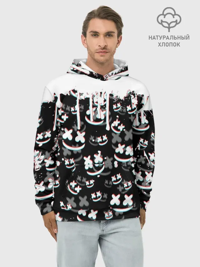 Худи мужской базовый хлопок с принтом «Marshmello — MARSHMELLO GLITCH»