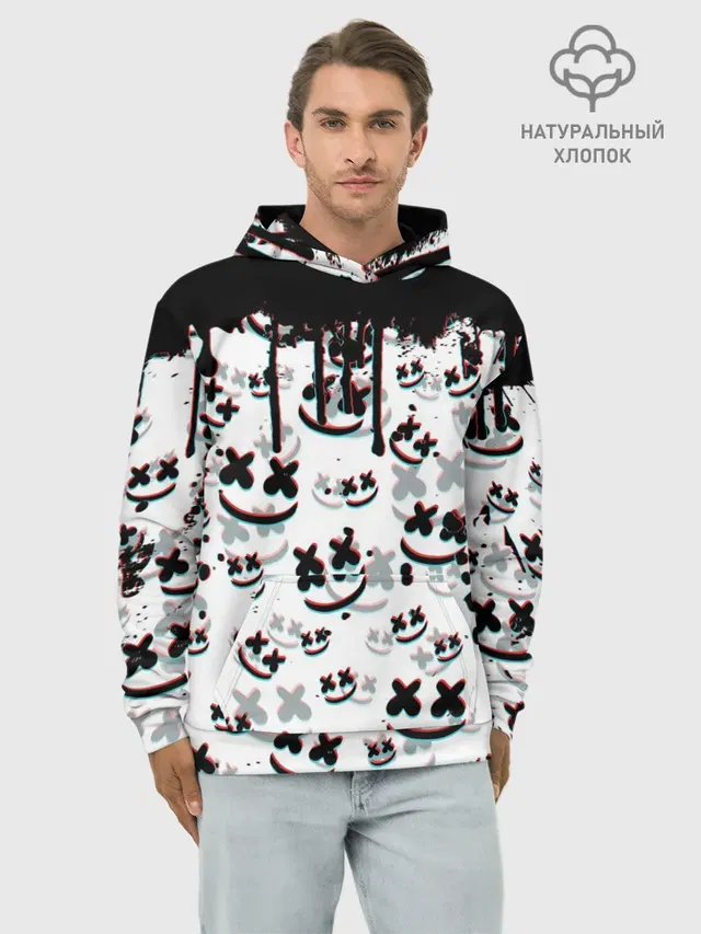 Худи мужской базовый хлопок с принтом «Marshmello — MARSHMELLO GLITCH»