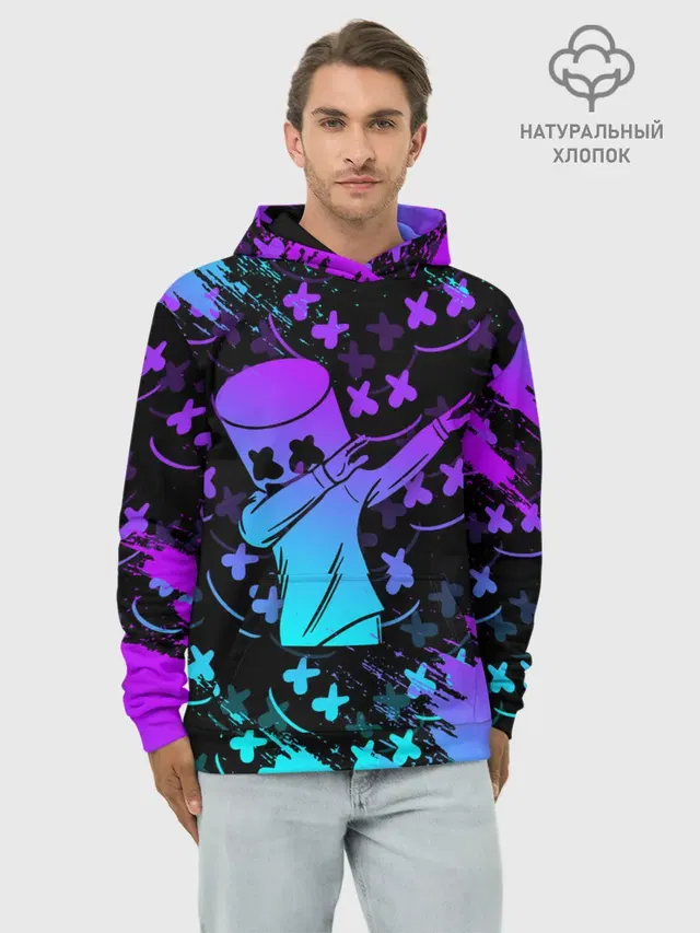 Худи мужской базовый хлопок с принтом «Фортнайт — FORTNITE x MARSHMELLO»