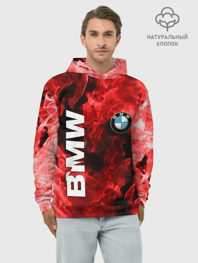 Худи мужской базовый хлопок с принтом «BMW — BMW FIRE»