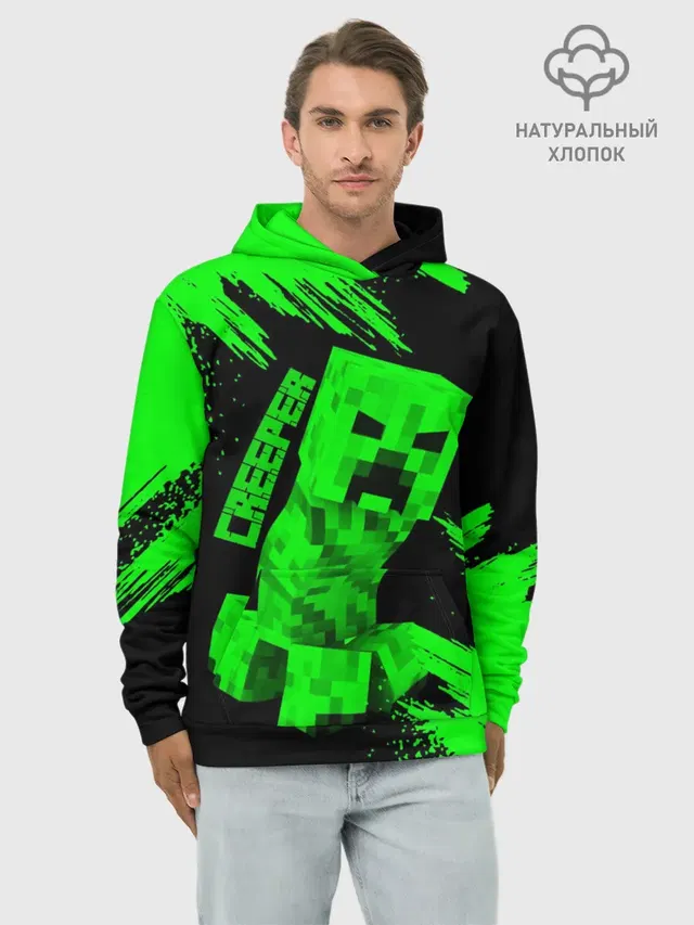 Худи мужской базовый хлопок с принтом «Майнкрафт — MINECRAFT CREEPER»