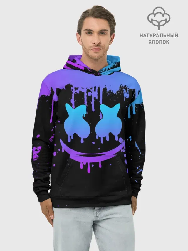 Худи мужской базовый хлопок с принтом «Marshmello»