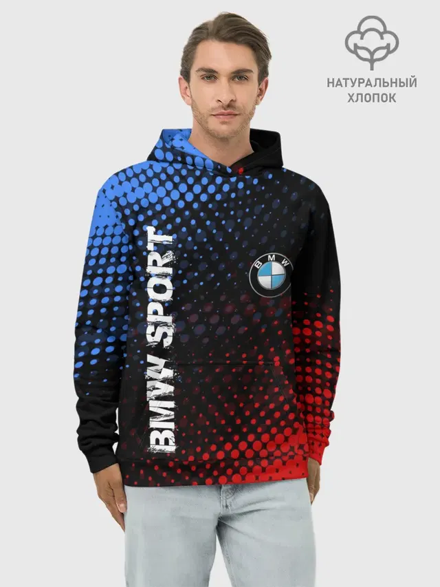 Худи мужской базовый хлопок с принтом «BMW — BMW SPORT»