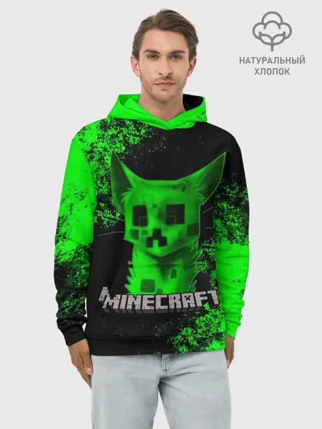 Худи мужской базовый хлопок с принтом «Майнкрафт — MINECRAFT CAT»