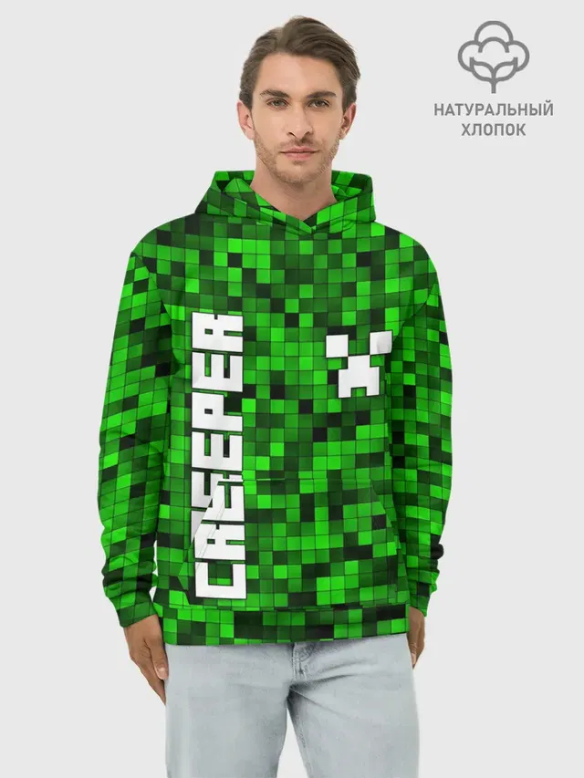Худи мужской базовый хлопок с принтом «Майнкрафт — MINECRAFT CREEPER»