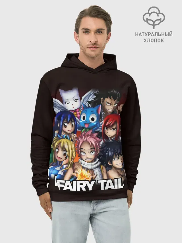 Худи мужской базовый хлопок с принтом «Хвост Феи — Fairy Tail logo and heroes»