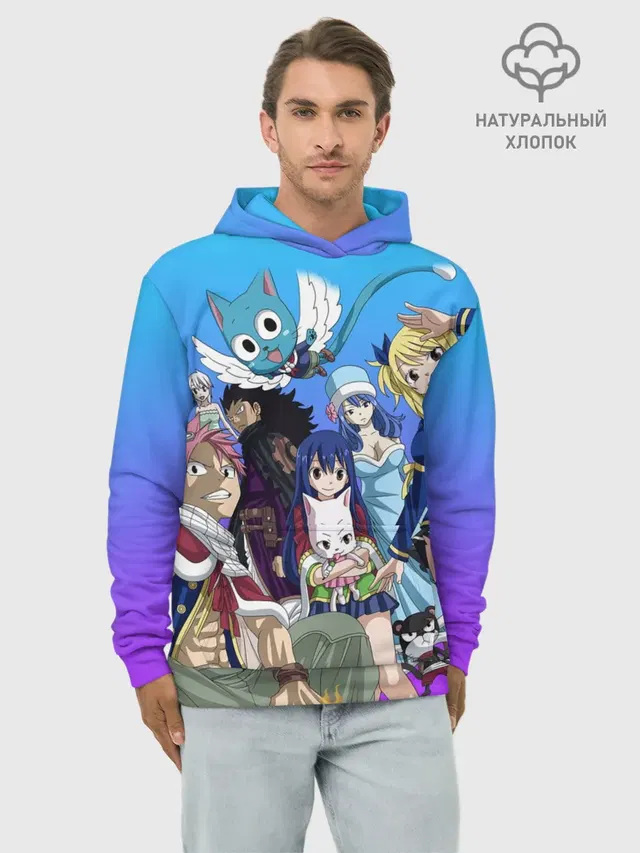 Худи мужской базовый хлопок с принтом «Хвост Феи — All heroes of Fairy Tail»