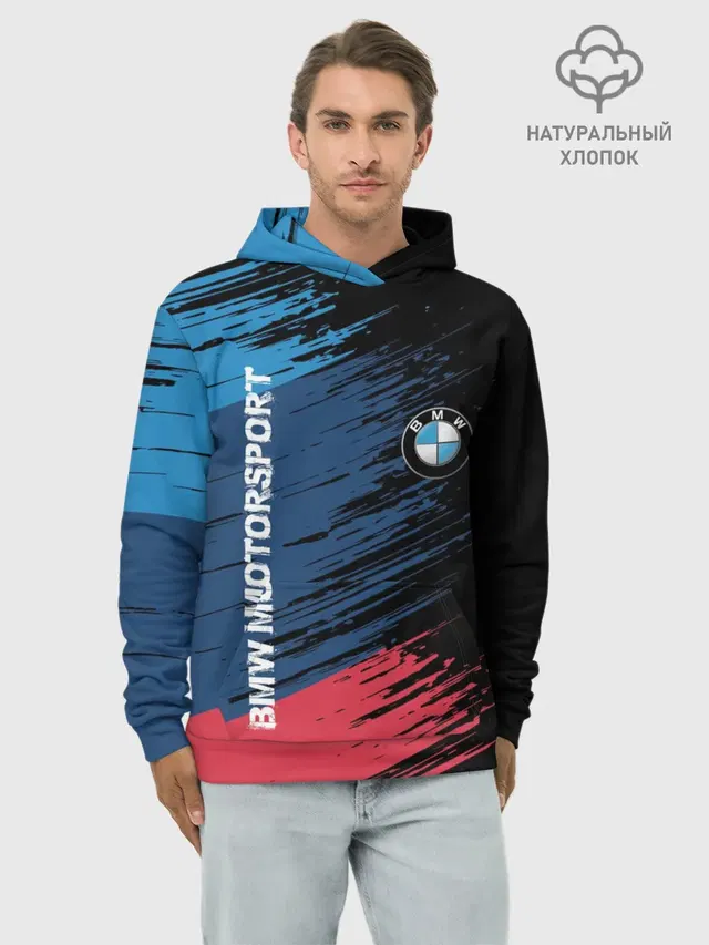 Худи мужской базовый хлопок с принтом «BMW — BMW MOTORSPORT»