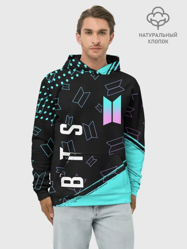 Худи мужской базовый хлопок с принтом «BTS»