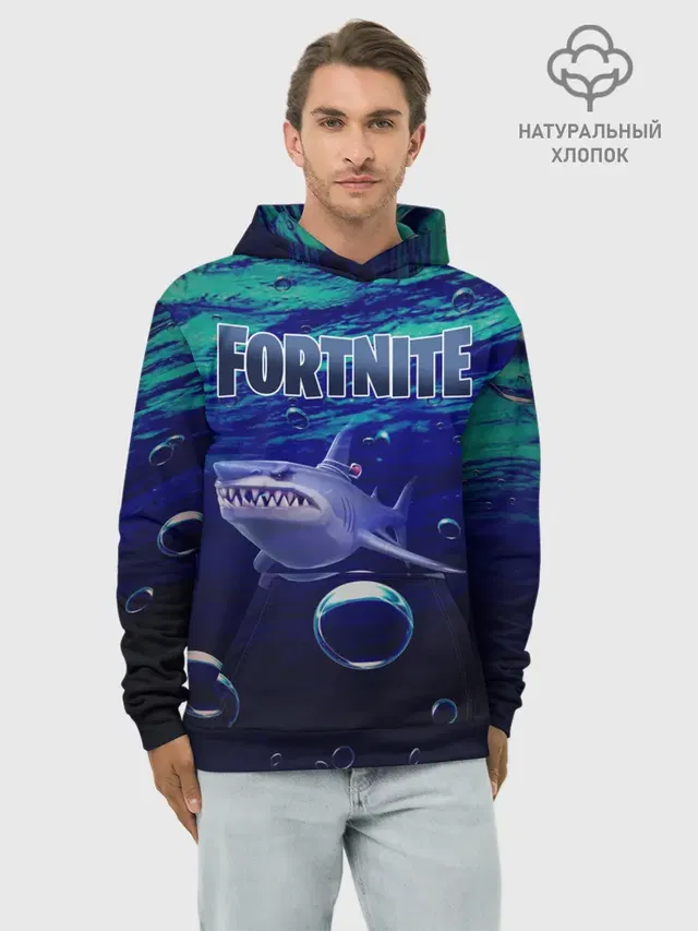 Худи мужской базовый хлопок с принтом «Фортнайт — Loot Shark Fortnite»