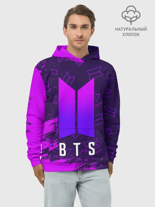 Худи мужской базовый хлопок с принтом «BTS»