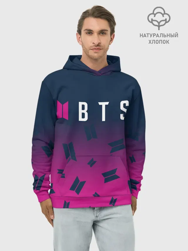 Худи мужской базовый хлопок с принтом «BTS»