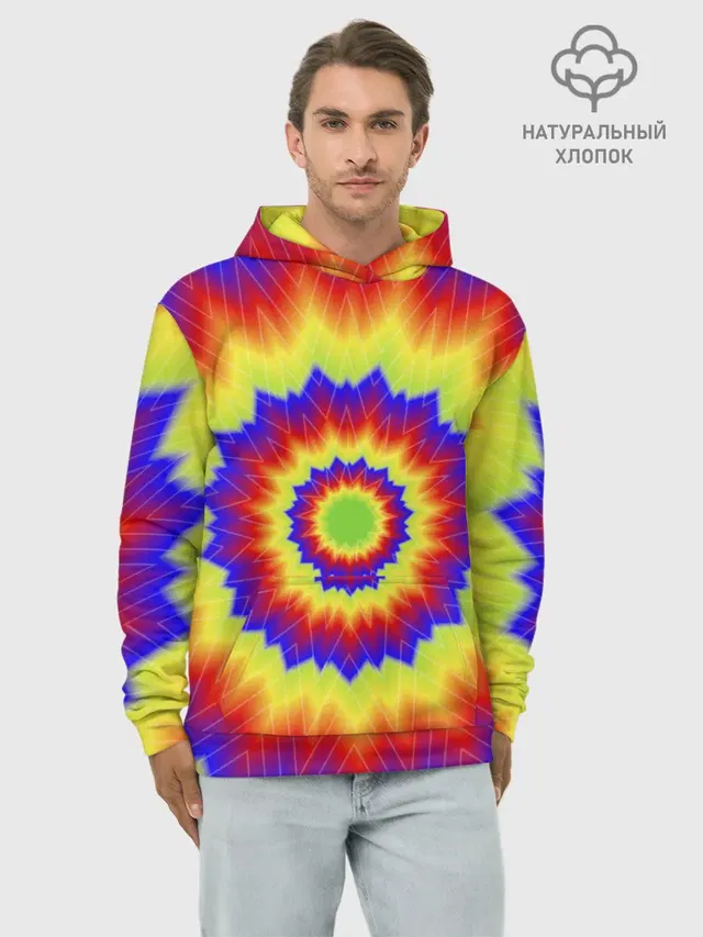 Худи мужской базовый хлопок с принтом «Tie-dye»