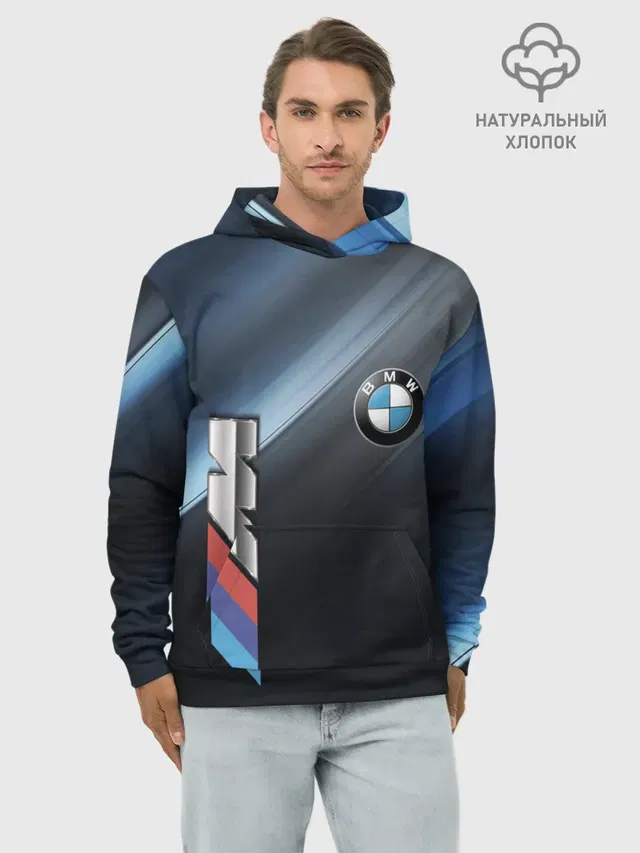 Худи мужской базовый хлопок с принтом «BMW»