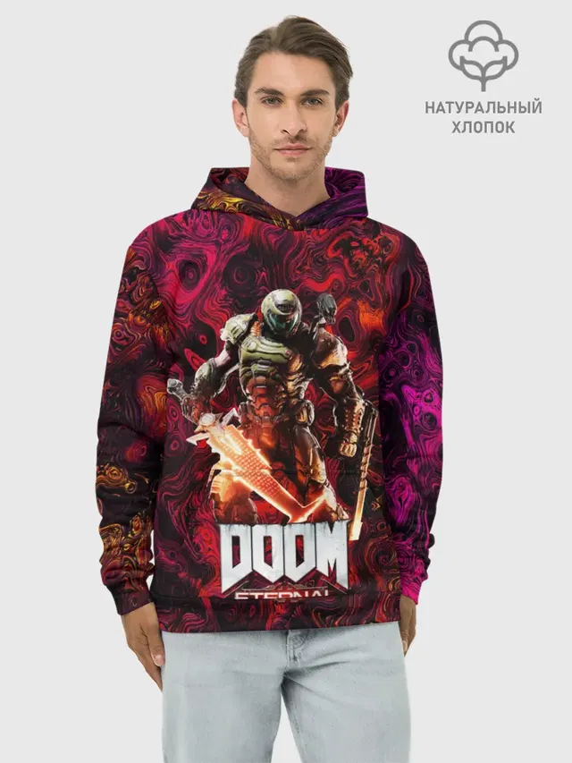Худи мужской базовый хлопок с принтом «Дум — Doom Eternal — Дум Этернал»
