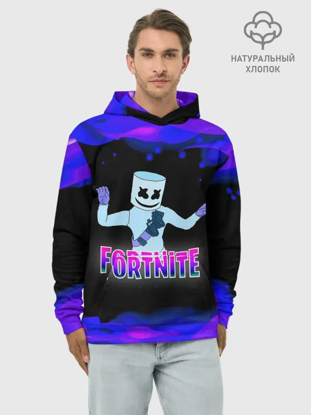 Худи мужской базовый хлопок с принтом «Фортнайт — Fortnite Marshmallow»