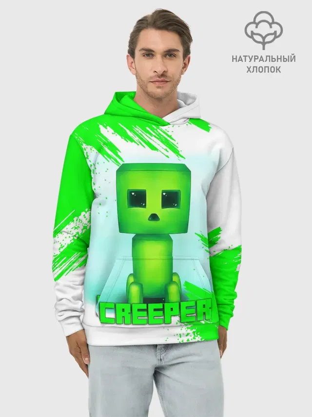 Худи мужской базовый хлопок с принтом «Майнкрафт — MINECRAFT CREEPER»
