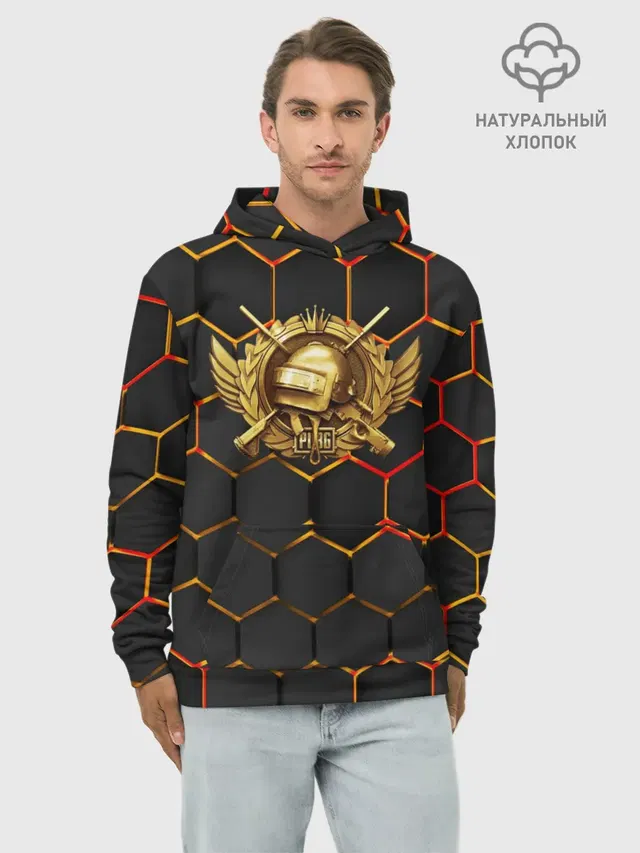 Худи мужской базовый хлопок с принтом «ПАБГ — Gold Logo»