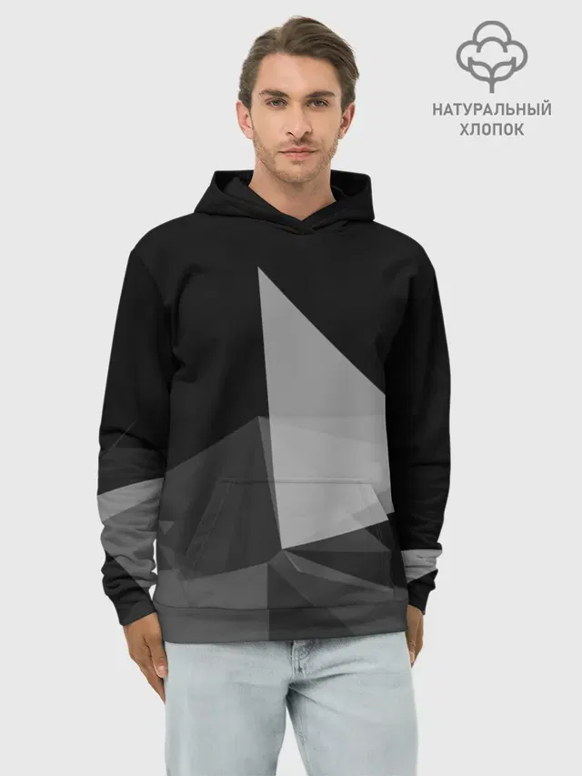 Худи мужской базовый хлопок с принтом «Camo - Black & — Camo - Black & White»