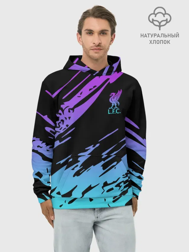 Худи мужской базовый хлопок с принтом «Black background — Liverpool F.C.»