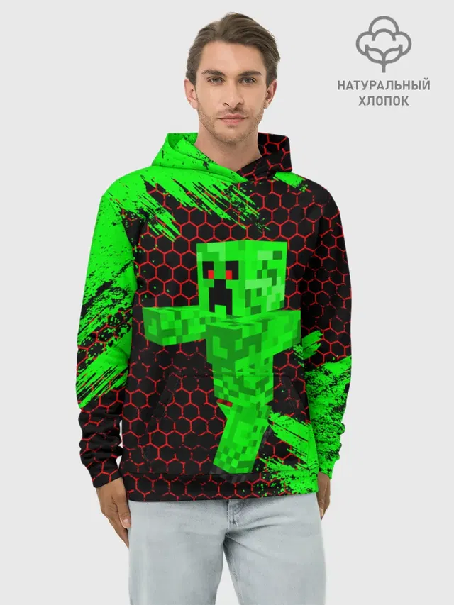 Худи мужской базовый хлопок с принтом «Майнкрафт — MINECRAFT CREEPER»