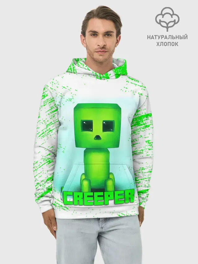 Худи мужской базовый хлопок с принтом «Майнкрафт — MINECRAFT CREEPER»