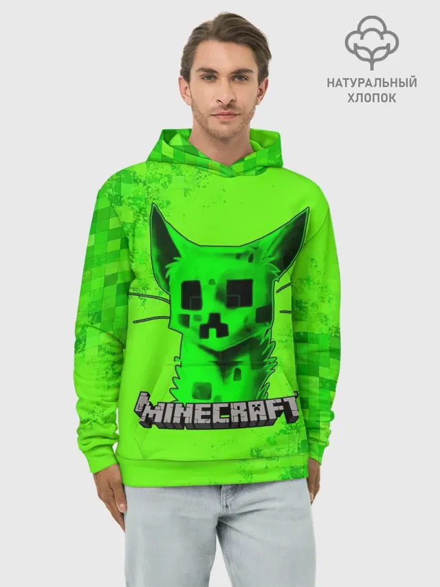 Худи мужской базовый хлопок с принтом «Майнкрафт — MINECRAFT CREEPER CAT»