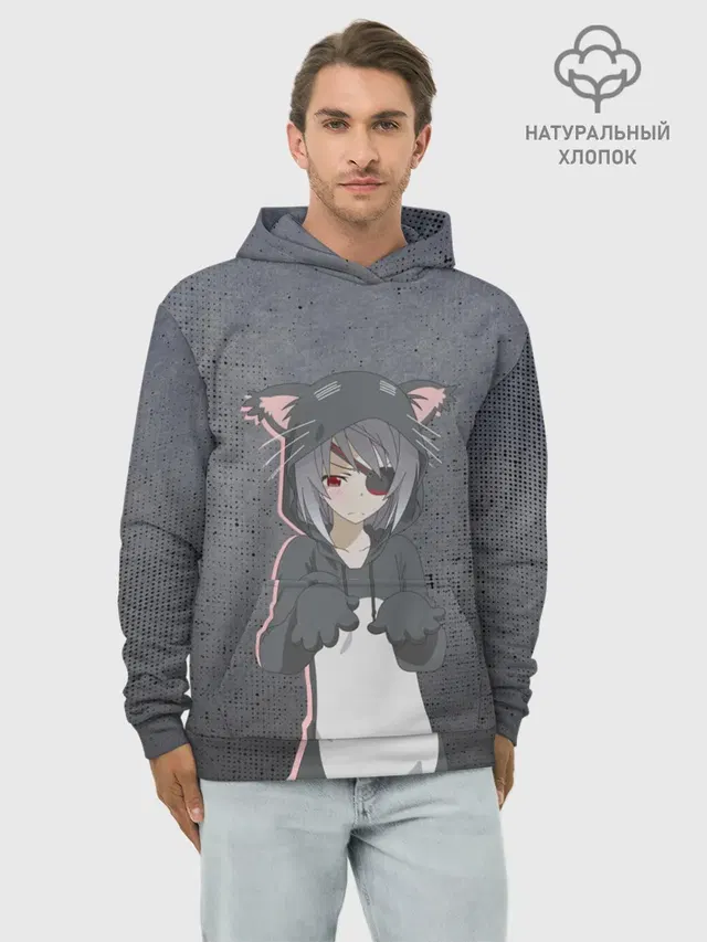 Худи мужской базовый хлопок с принтом «Catgirl sadness»