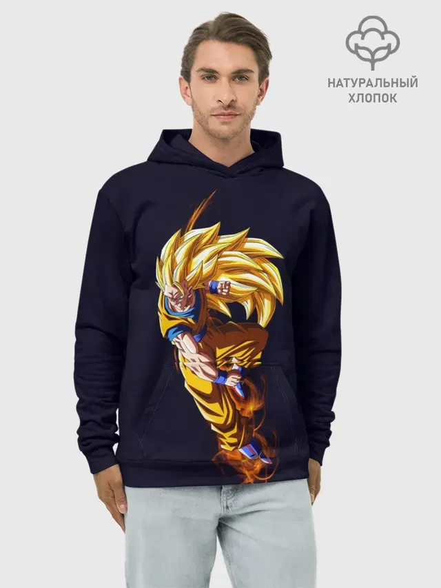 Худи мужской базовый хлопок с принтом «Son Goku — Шар Дракона»