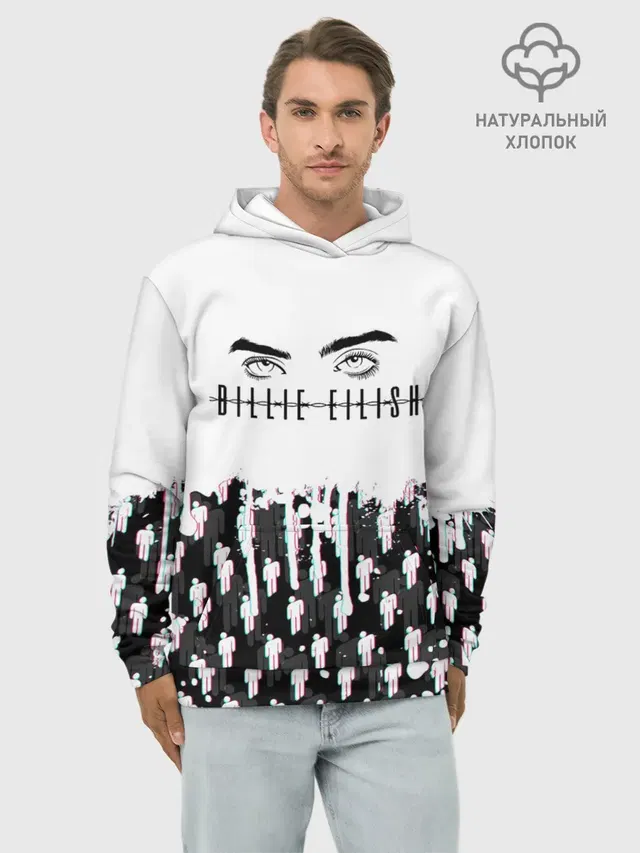 Худи мужской базовый хлопок с принтом «Billie Eilish — BILLIE EILISH GLITCH»