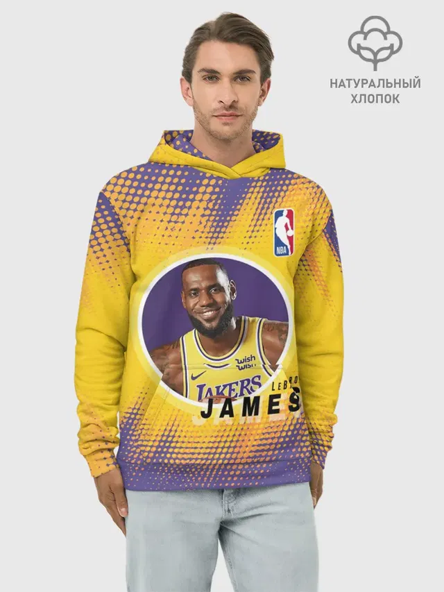 Худи мужской базовый хлопок с принтом «НБА — LeBron James»