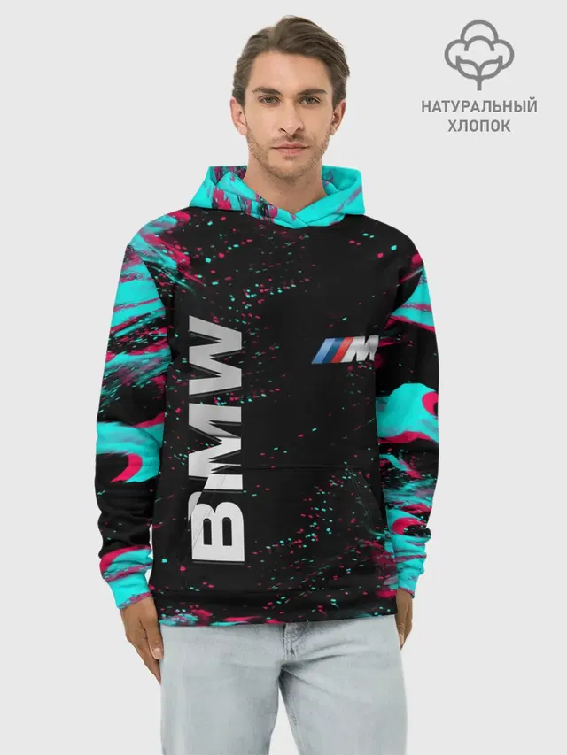 Худи мужской базовый хлопок с принтом «BMW»