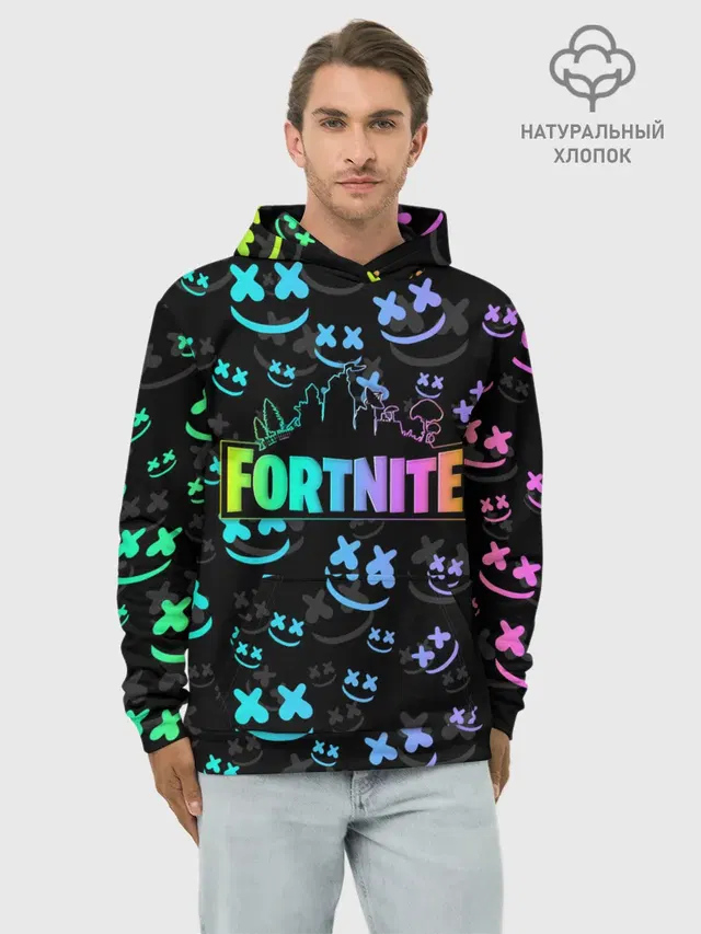 Худи мужской базовый хлопок с принтом «Королевская битва — FORTNITE — MARSHMELLO»