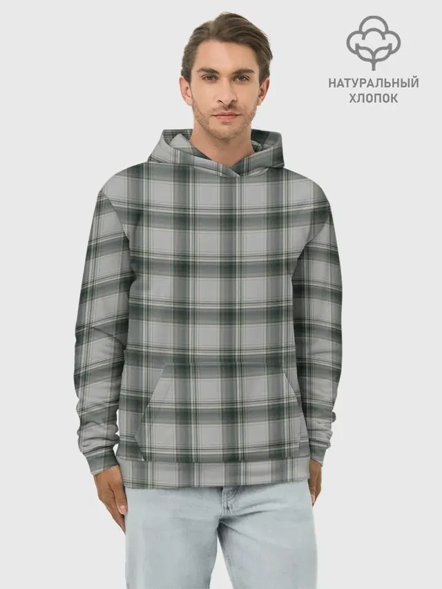 Худи мужской базовый хлопок с принтом «Plaid — стиль джентльмены»