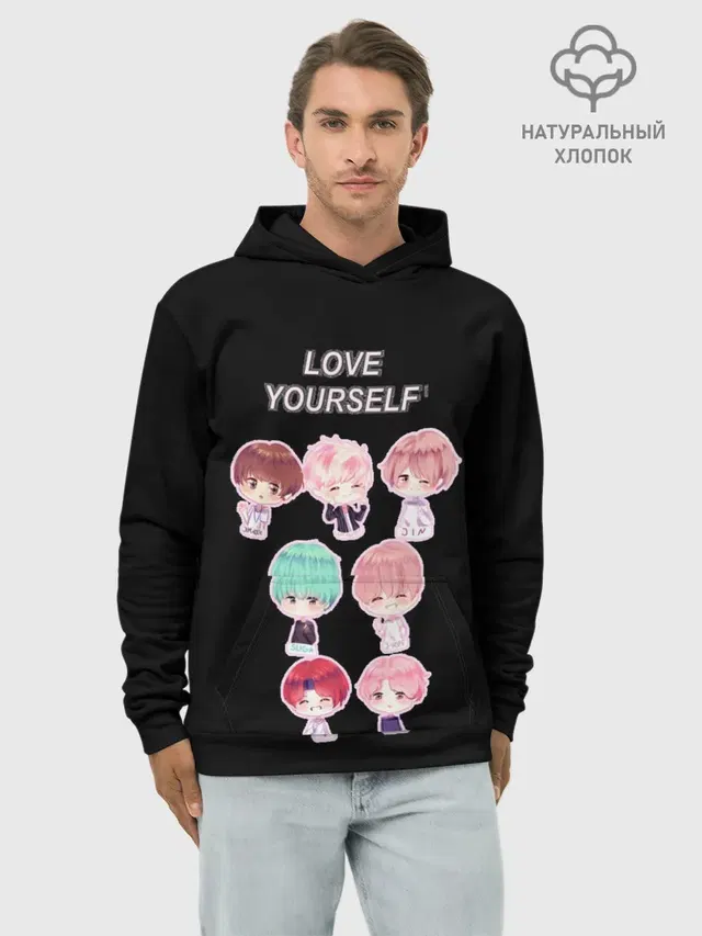 Худи мужской базовый хлопок с принтом «BTS — BTS Love Yourself»