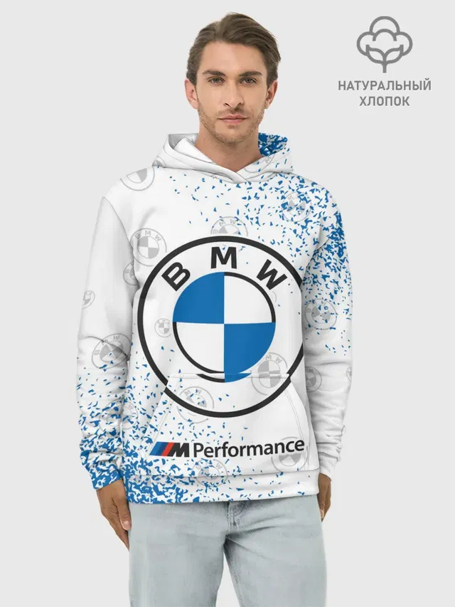 Худи мужской базовый хлопок с принтом «BMW»