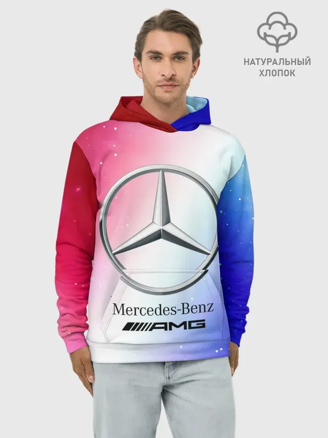 Худи мужской базовый хлопок с принтом «Merсedes — MERCEDES — МЕРСЕДЕС»