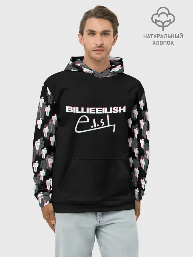 Худи мужской базовый хлопок с принтом «Billie Eilish — BILLIE EILISH GLITCH»