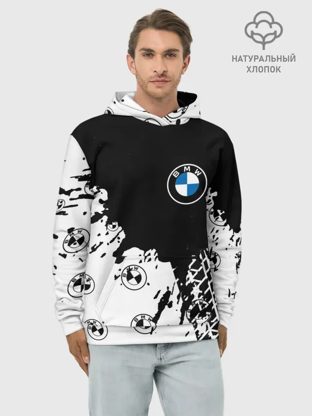 Худи мужской базовый хлопок с принтом «BMW»